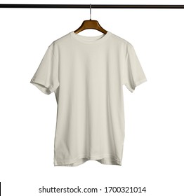 With This Short Sleeves Crew Neck Tshirt Mock Up With Hanger For Man In White Tofu Color, Your Design Will Look More Real.