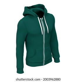 With This Side View Amazing Men's Zip Up Hoodie Mockup In Cadmium Green Color, Your Design Will Look More Real.
