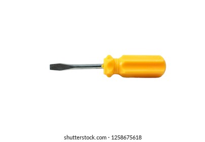 this is small yellow screwdriver isolated on white background
