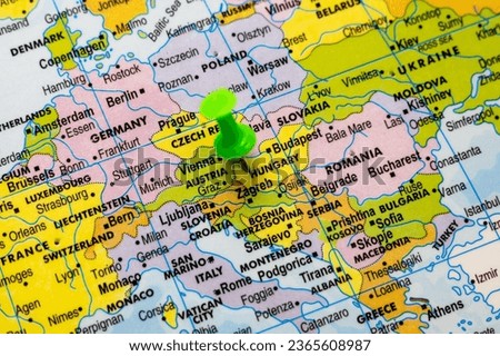 This stock image shows the location of Hungary on a political map of Europe