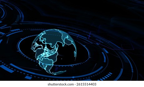 This stunning digital illustration showcases a futuristic globe with technology elements and vibrant blue lines, perfect for themes of global connectivity and innovation.
