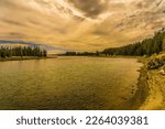 This sunset image was captured at an arm of Yellowstone Lake in Yellowstone National Park in Wyoming.
