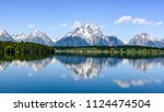 This is the Teton mountain range reflected on Jackson Lake at Grand Teton National Park, Wyoming, USA.