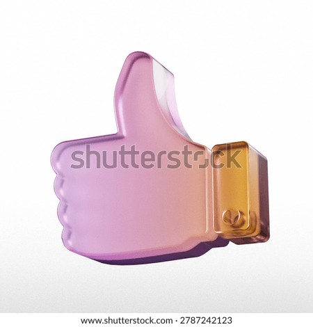 This is a three-dimensional rendering of a metallic thumbs-up gesture, featuring a gradient color scheme and set against a white
