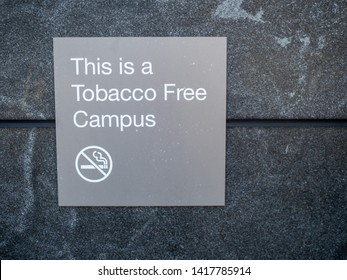 This Is A Tobacco Free Campus Sign And Logo Posted Outside Of A Building