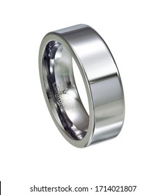 This Tungsten Carbide Steel Men's Ring Band With A Flat Polished Top And A Polished Interior Is Shown On At White Background.