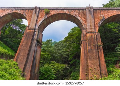 This is the Usui Third Bridge in the mountains of Gunma Prefecture, Japan. This bridge was made of brick and was a railway bridge. Currently it is a tourist attraction.