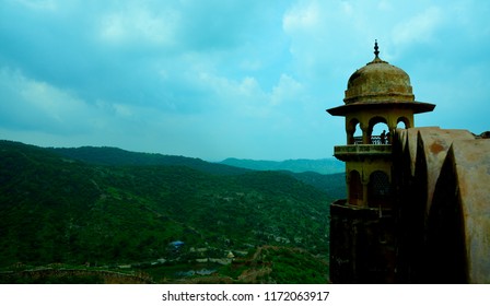 This Is Very Beautiful Architecture Of Fort In Blue Sky With Green Mountains In Jaigarh Fort Under Archaeological Survey Of India Located At Jaipur City Rajasthan India