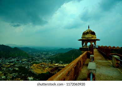 This Is Very Beautiful Architecture Of Fort In Blue Sky With Green Mountains In Jaigarh Fort Under Archaeological Survey Of India Located At Jaipur City Rajasthan India