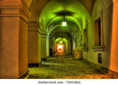 This is a view of corridor in old architecture style.