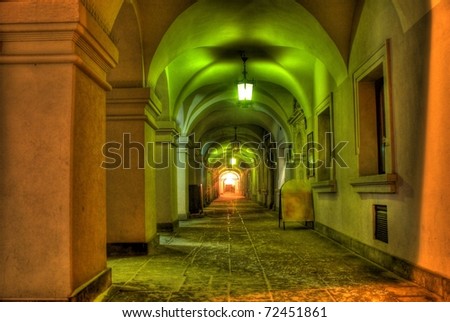 This is a view of corridor in old architecture style.