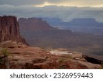 This is a view of panorama point right before  sunrise, in the maze area of canyonlands in Utah.