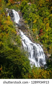 This is a view of part of 411 ft. Whitewater Falls on Autumn. It is located in the Nantahala National Forest, Transylvania County, off the Blue Ridge Parkway in North Carolina.