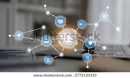 This visually striking image illustrates the concept of artificial intelligence with interconnected symbols depicting various aspects of technology and innovation. Crux