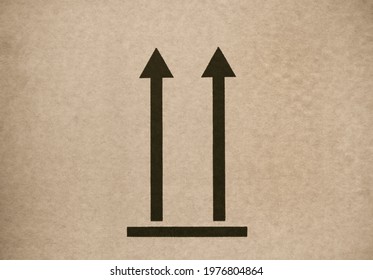 This Way Up Symbol On Cardboard. Close-up.