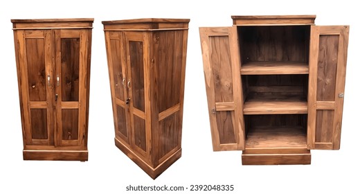 This wooden cabinet features two doors and a shelf. Suitable for home furnishing, interior design, furniture stores, and DIY projects. Adds functionality and aesthetic appeal to any space. - Powered by Shutterstock