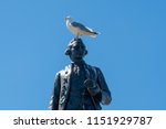 Thomas Cook Memorial at Whitby with seagull on top