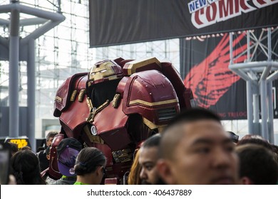 Thomas DePetrillox, Dressed As Iron Man Hulkbuster, Walks Through The Crowd At The 10th Annual New York Comic Con, At Jacob Javits Center, On October 8, 2015 (day 1), Walking Through The Crowd.