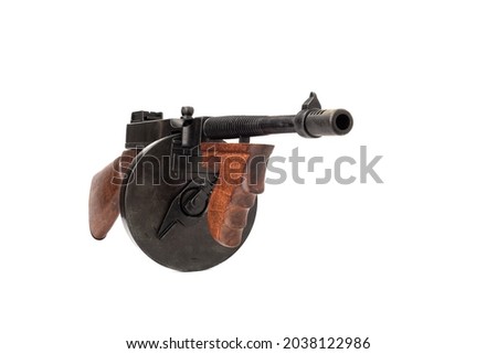Thompson submachine gun full scale model isolated on white background.