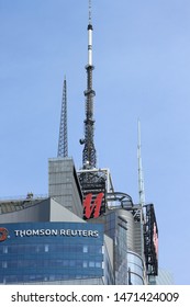thomson reuters times square, The top of the reuters times square Building in Times square Manhattan New York city On a summer day August 5 2019
