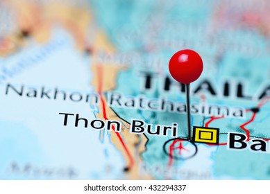 Thon Buri Pinned On A Map Of Thailand
