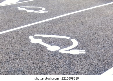 Thones, France - 03 September 2022: Reserved Car Parking Spot In France For Electric Car Charging Only