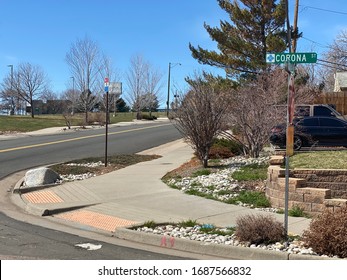 Thornton, CO/ USA- March 29, 2020: The Street Corona Is Empty During The Stay At Home Order Issued By The Governor. 