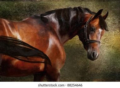 The Thoroughbred classical portrait. Simulation in old painting style