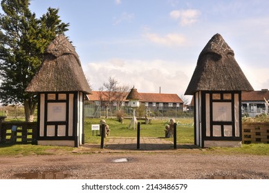 Thorpness, Suffolk, UK - 3.30.2022; Thatched Entrance Buildings To The Country Club