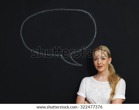 Thought bubble blackboard / chalkboard. Thought bubble drawing with chalk on black chalkboard