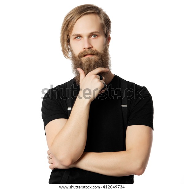 Thoughtful Attractive Man Blonde Long Hair Stock Photo Edit Now