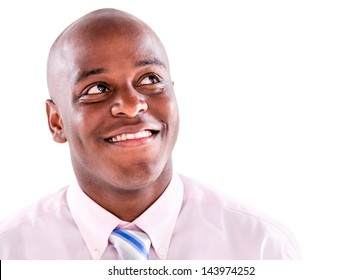 Thoughtful Business Man Looking Up - Isolated Over White Background