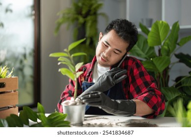 Thoughtful Gardener Examining Plant Health for Optimal Care - Powered by Shutterstock