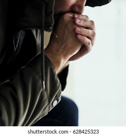 Thoughtful Homeless People Feeling Cold In Winter