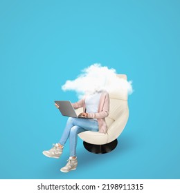 Thoughts concept body of model with head full of smoke clouds using laptop no emotions mechanic mental intelligence - Shutterstock ID 2198911315
