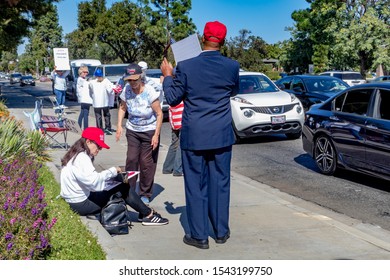 THOUSAND OAKS, CALIFORNIA - OCTOBER 17, 2019: A peaceful Pro Trump Rally supporting of the re-election of President Donald Trump for 2020.