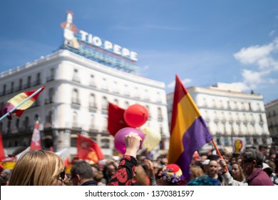 Thousand Of People Left To Protest Against The Monarchy During The Demonstration On The Anniversary Of The Proclamation Of The Second Republic. Spain Madrid 2019/04/2019