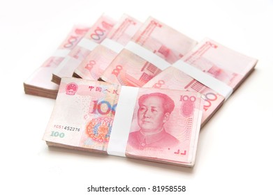 Thousands China's Currency One Hundred RMB Yuan Isolated On White