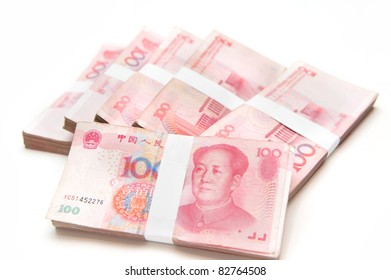 Thousands China's Currency One Hundred RMB Yuan Isolated On White