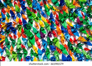 Thousands Of Paper Cranes, Hiroshima, Japan, Colorful Origami Crane.