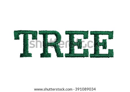thread embroidery word tree isolate on white background