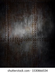 Threadbare Rusty Steel Covering With Rivet, Iron Background