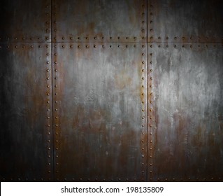 Threadbare Rusty  Steel Covering With Rivet,  Iron Background