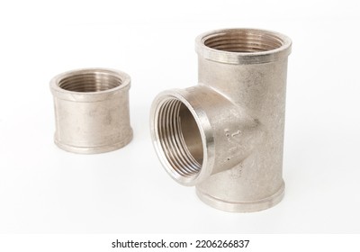threaded bronze tee for pipe connection, T-coupling for pipe isolated on white background