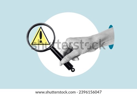 Threat assessment or risk assessment and management. Cyber threats , security policy to prevent cyber attack. Collage with attention icon and magnifying glass