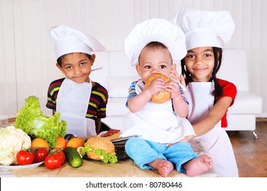 Three African American Kids Cooking