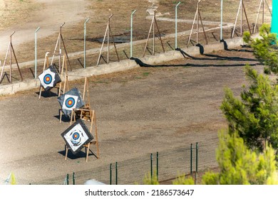 Three Archery targets in an Archery Field on Blurred Bacground