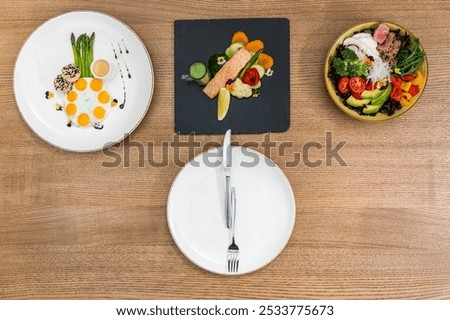 three balanced and nutritious meals breakfast, lunch, and dinner plate and utensils arranged like a clock, symbolizing meal times themes of healthy eating, wellness, and time management in nutrition