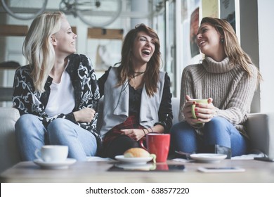 Three Best Friends. Young Women Having Conversation.