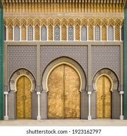 the three big golden doors of the royal palace of Fez, morocco - Powered by Shutterstock